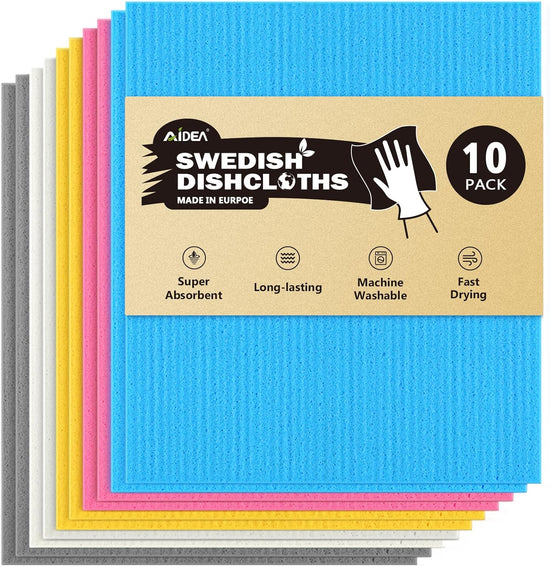 AIDEA Swedish Dishcloths for Kitchen-10PK, Absorbent Sponge Dish Cloth, Dishcloths for Washing Dishes, Reusable Paper Towels Dish Cloths, Swedish Towels for Home, Kitchen, Glass, 7" x 6" - Nestoria
