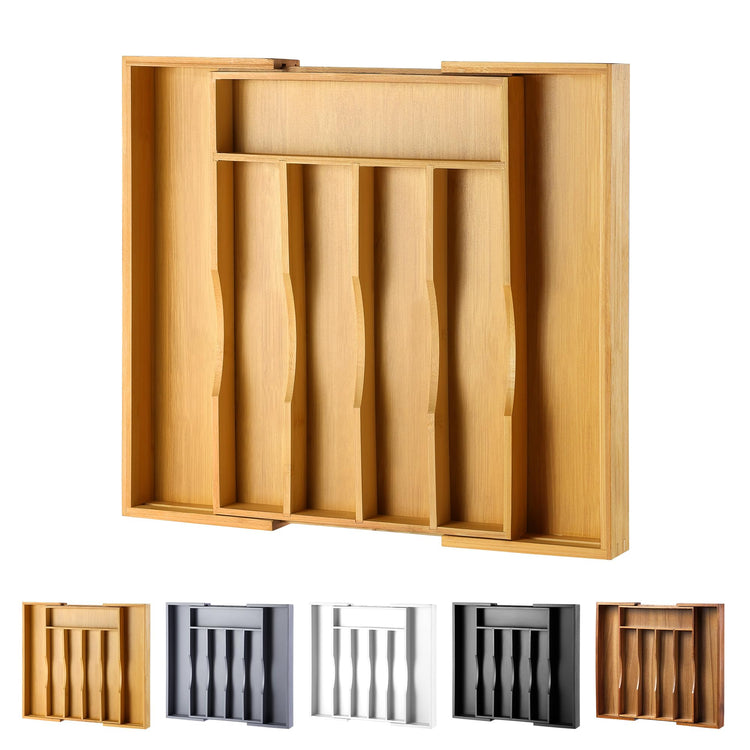 Expandable Bamboo Kitchen Drawer Organizer for Cutlery and Utensils