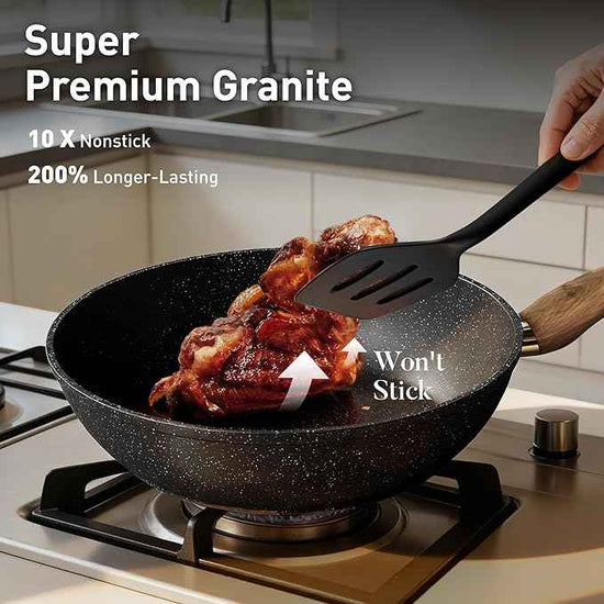DishDelight Induction Pots and Pans Set Non Stick, 12 Piece Nonstick Kitchen Cookware Sets, Nonstick Granite Cooking Set Induction Pots and Pans, Induction Cookware Sets with Frying Pans, Black