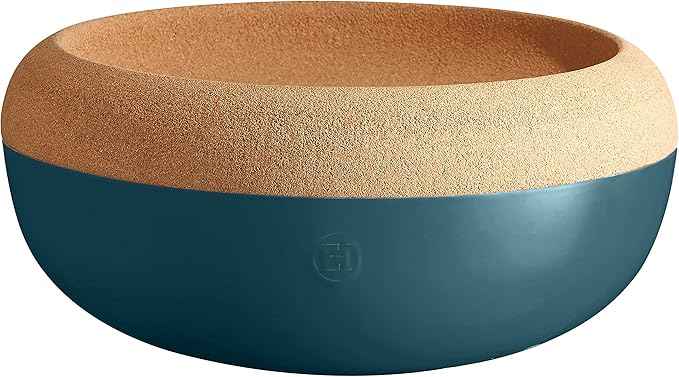 Emile Henry Ceramic Made in France Large Fruit & Vegetable Storage Pantry Bowl, 14.1 inch diameter, Blue Flame