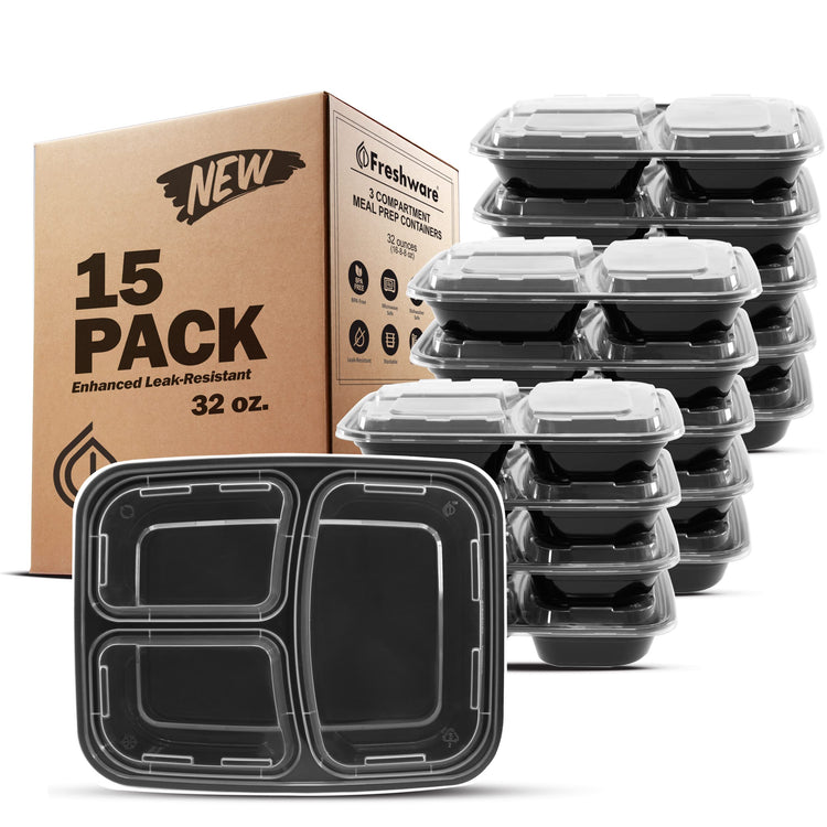 Meal Prep Containers with Lids [15 Pack] 3 Compartment (15 Count)