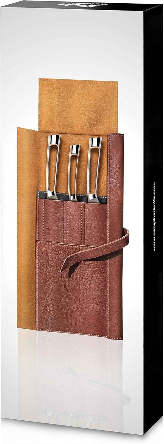Cangshan N1 Series 4 Piece Leather Roll Knife Set, Silver