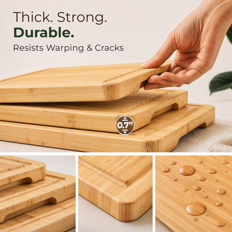 Bamboo Cutting Boards for Kitchen Set of 3 (3 Count)