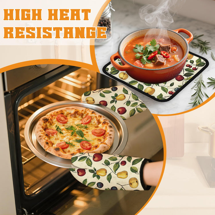 Retro Fruit Oven Mitts and Pot Holders Set (4 Count)