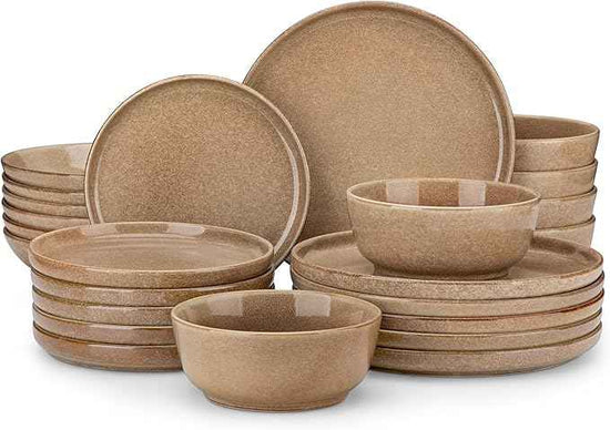 vancasso ANYA 24 Pieces Plates and Bowls Set, Caramel Dinnerware Sets, Reactive Glaze Dishes Set for 6, Ceramic Dishware Sets Kitchen Dinner Set, Microwave & Dishwasher Safe