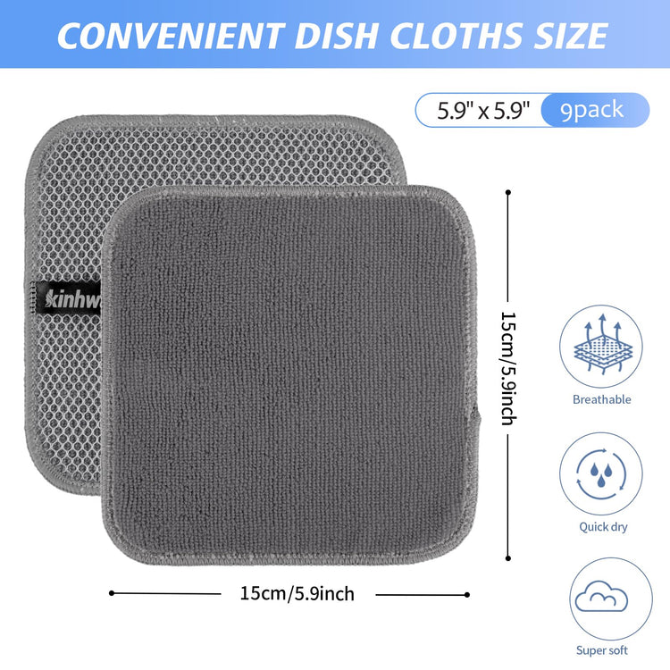 Dish Cloths for Washing Dishes with Scrub Side (9 Count)