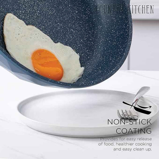 Country Kitchen Non-Stick Cast Aluminum Cookware Set - Durable Kitchen Cookware for Everyday Cooking, Navy Diamond, 11 Pc.
