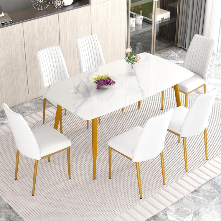White Dining Chairs Set of 8 Leather Modern Kitchen Chairs with Metal Legs Armless Upholstered Chair for Dinner Room