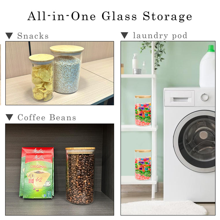 Glass Storage Jars Set Elegant Containers with Airtight Bamboo Lids