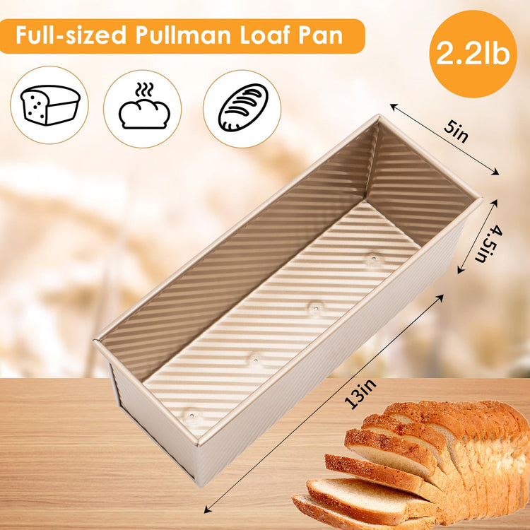 2 pack 2.2lb Aluminized Steel Gold Pullman Loaf Pan with Lid (2 Count)