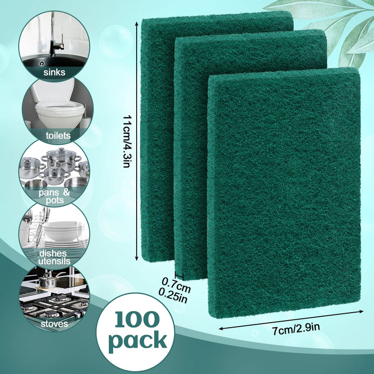100 Pcs Non Scratch Scouring Pads for Kitchen Dish