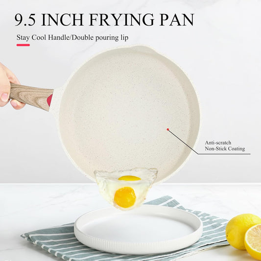 Vinchef Nonstick Frying Pan Anti Scratch,9.5 Inch Skillet Cast Aluminum Cookware, Induction Compatible White - Nestoria