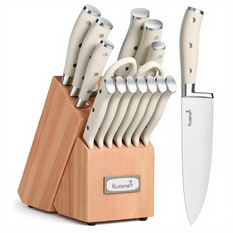 Upgraded Knife Set High Carbon Stainless Steel Ultra Sharp Blade Ergonomic Handle (15 Count)