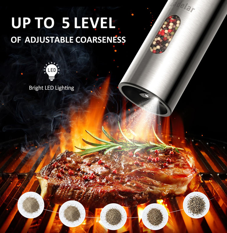 Rechargeable Electric Salt and Pepper Grinder Set with USB (3.72 Ounce)