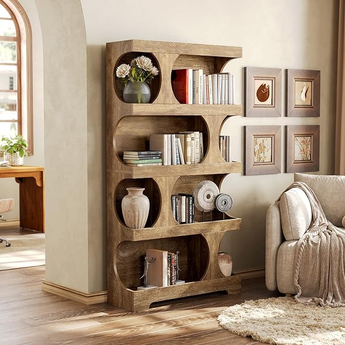 LITTLE TREE 4-Tier Large Bookshelf, 70.8-Inch Tall Bookcase with Storage Shelves, All Wooden Modern Display Rack, Big Open Book Shelf for Living Room, Bedroom, Office, Oak