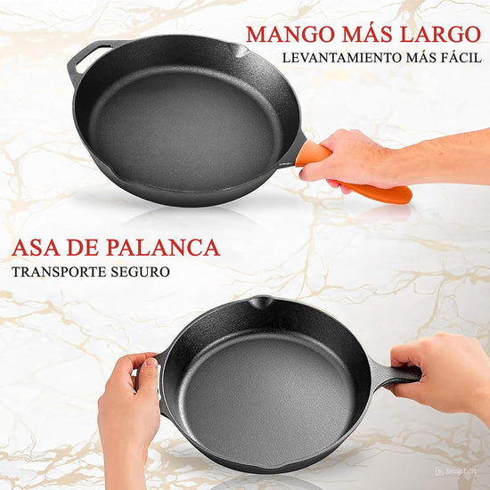 NutriChef 10" & 12" Pre-Seasoned Cast Iron Pans - Durable Nonstick Skillets, Cool-Touch Silicone Handle, For Oven, Grill & All Stovetops - Nestoria