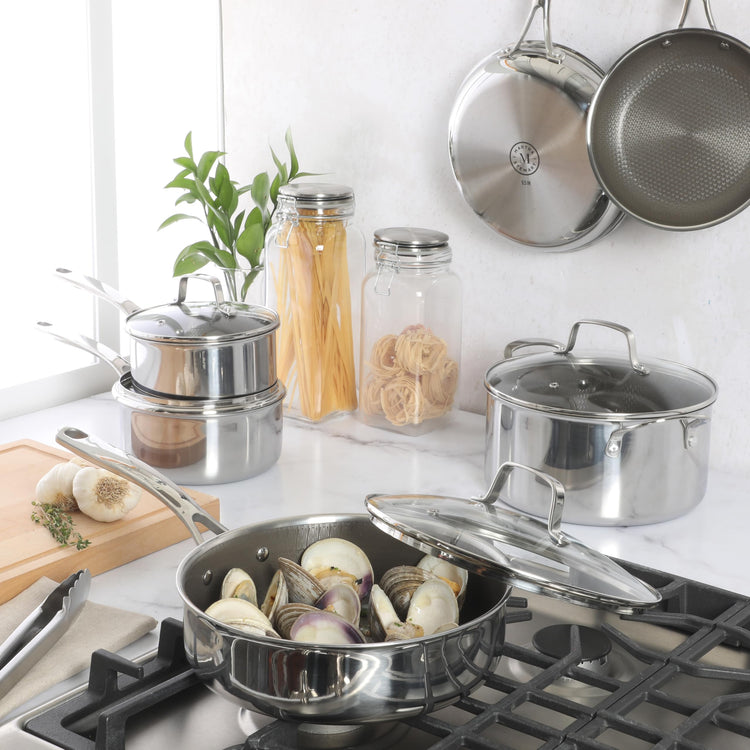 Badgley Hybrid Nonstick 10 Piece TriPly Stainless Steel Pots and Pans Non (10 Count)