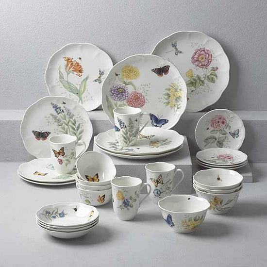 Lenox Dinnerware Set, Butterfly Meadow 28-Piece Set, Service For 4, Porcelain Plates With Scalloped Edges, Plates And Bowls Sets, Microwave Safe, Dishwasher Safe, Home & Kitchen (28 Piece, Assorted)