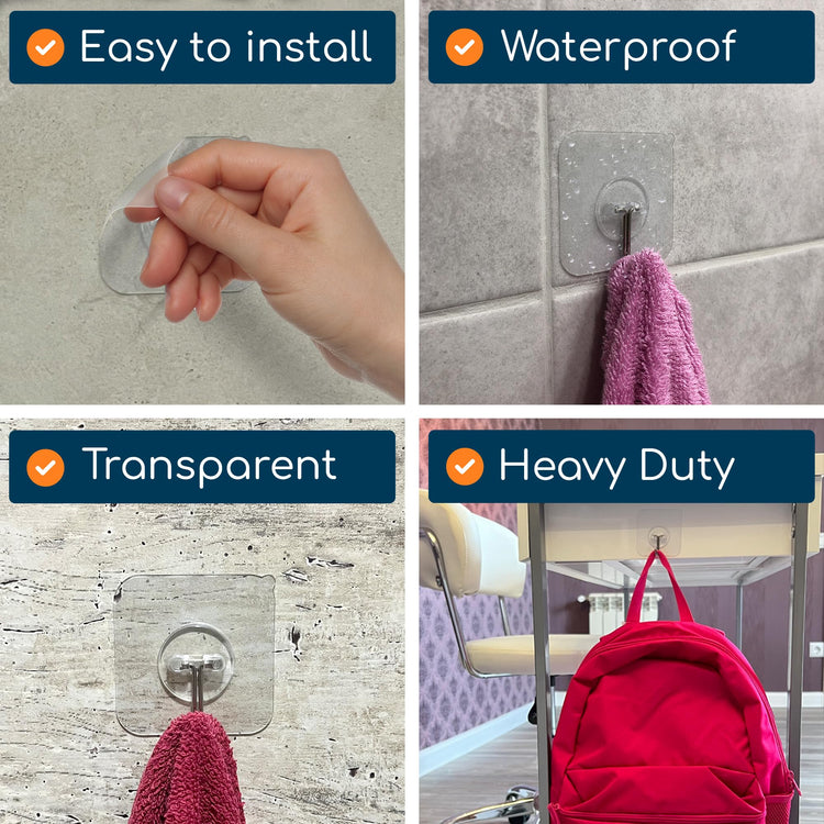 Adhesive Wall Hooks for Hanging (6 Count)
