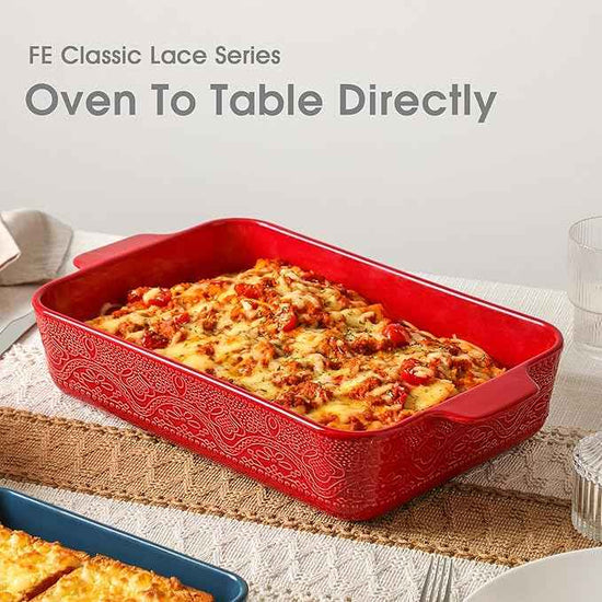 Ceramic Baking Dish Set of 3, Casserole Dishes for Oven, Ideal for Baking, Stewing, Roasting, and Holiday Feasts. The Gift for Mother's Day, Thanksgiving, Christmas, or Housewarming(Christmas Red）