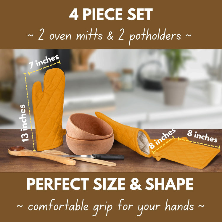 4 Piece Set 2 Oven Mitts & 2 Potholders (4 Count)