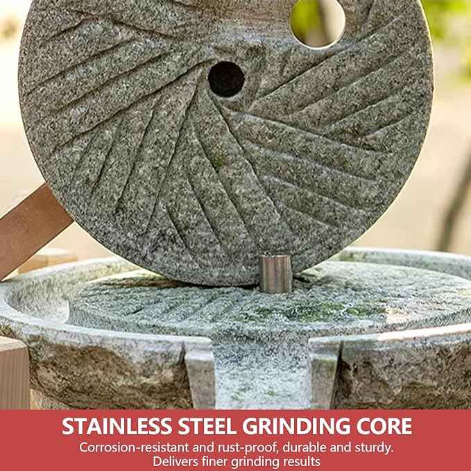 Manual Stone Grain Mill with Wooden Base for Grinding Flour, Rice, Spices, Beans, Wheat, Coffee – Premium Quality, Adjustable Coarseness, Vintage Kitchen Tool