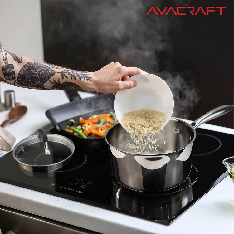 3.5 Quart Stainless Steel Saucepan with Glass Strainer Lid