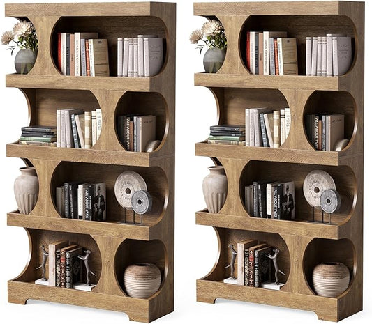LITTLE TREE 4-Tier Large Bookshelf Set 2, All Wooden 70.8-Inch Tall Bookcase with Storage Shelves, Modern Display Rack, Big Open Book Shelf for Living Room, Bedroom, Office, Oak