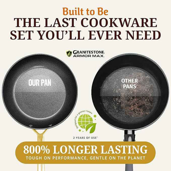 GRANITESTONE 14pcs Induction Pots and Pans Set Non Stick Cookware Set with 3 Utensils, Premium Chef Quality Forged Hard Anodized Exterior with Armor Max Coating Lasts 8x Longer, Oven & Dishwasher Safe