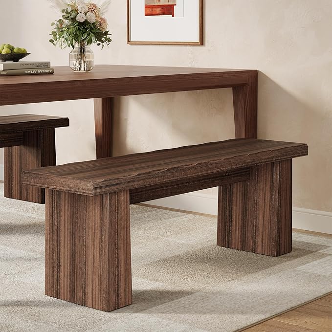 LITTLE TREE 47-Inch Wooden Entryway Bench, Farmhouse Dining Bench with Sturdy Frame for Dining Room, Bedroom, Living Room Hallway Kitchen, Easy Assembly (Mahogany)