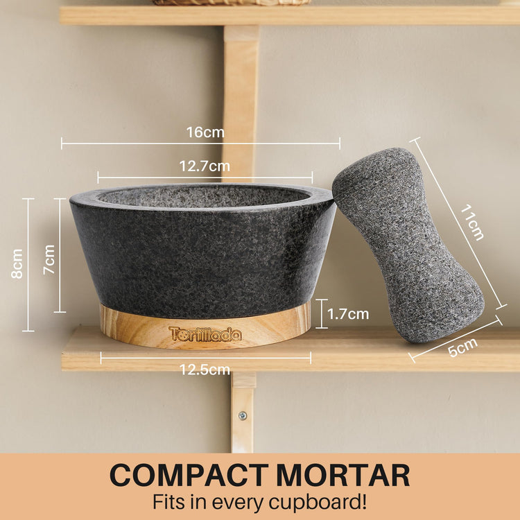 6 inch Mortar and Pestle Set Large Made of Natural Granite with Anti