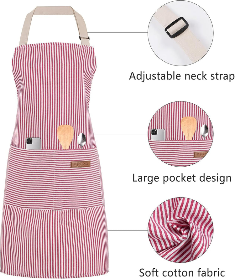 2 Pack Cooking Aprons Adjustable Bib Apron for Women with 2 Pockets, Kitchen Restaurant Men Chefs Aprons