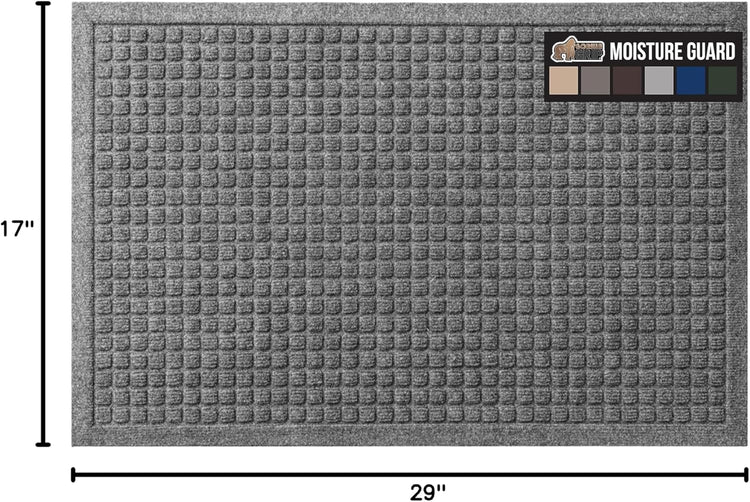 GORILLA GRIP Front Door Mat, Indoor Outdoor Ultra Absorbent HydroAbsorb Doormat, Absorbs Up to 1.7 Cups of Water, Stain and Fade Resistant, Rubber Backing Doormats, Captures Dirt, 29x17 Gray