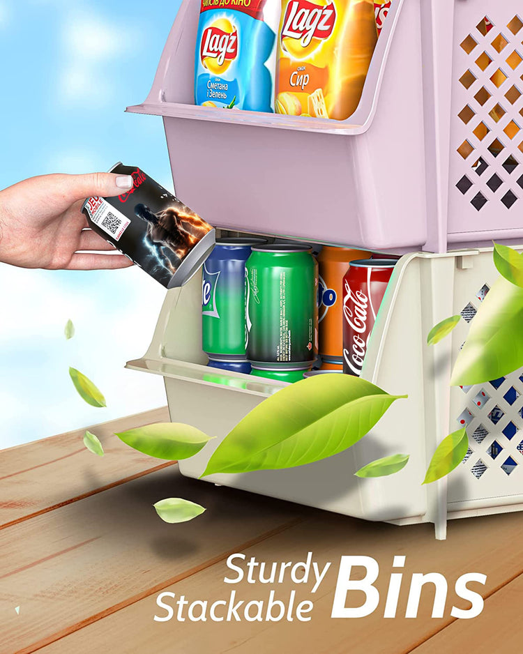 Stackable Storage Bins Open Front for Pantry Storage (4 Count)