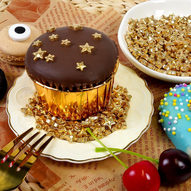 Gold Star Sprinkles for Cake Decorating, Edible Star Sugar Candy, Mix Size, Baking For Cupcakes, Decorating, Cookies, Donuts, Wedding Party, Holiday, 150g/5.29oz