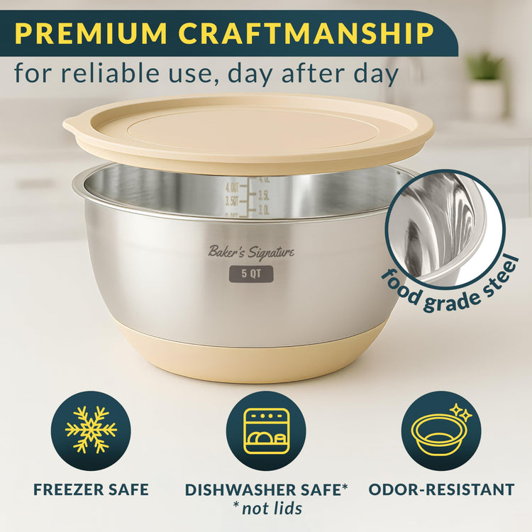 Stainless Steel Mixing Bowls with Lids Set (5 Count)