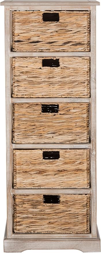 SAFAVIEH Home Collection Vedette Vintage White 5-Drawer Wicker Basket Storage Tower (Fully Assembled)