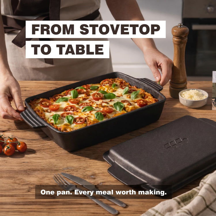 2-in-1 Square Cast Iron Dutch Oven | Skillet & Casserole Dish | 6 QT