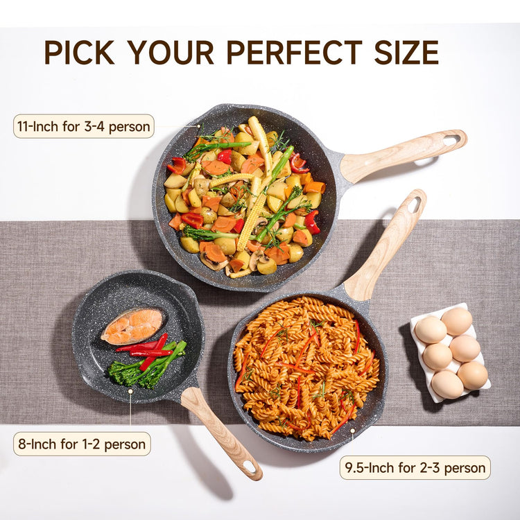 8 & 9.5 & 10 Inch Nonstick Frying Pan Sets for Cooking