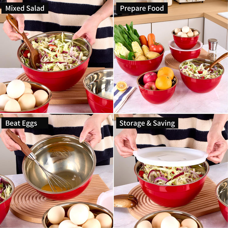 Red Mixing Bowls with Lids Set of 7