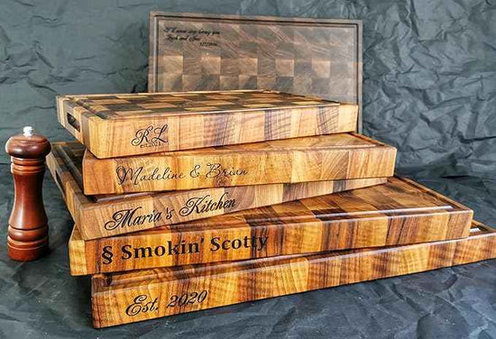 Personalized End Grain Walnut Cutting Board, GrainWoods Handcrafted Wood Kitchen Chopping Block (17x11x2 Inches)