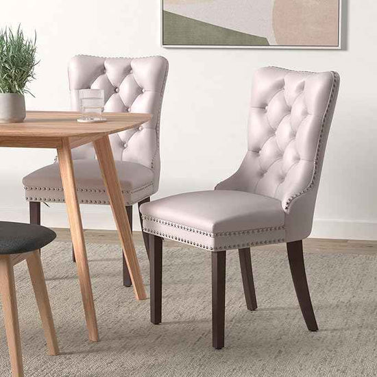 Beige Velvet Dining Chairs Set of 2, Upholstered Dining Room Chairs with Back Ring Pull Trim and Solid Wood Legs, Tufted Wingback Kitchen Chairs for Dining Room,Living Room,Kitchen(Beige)
