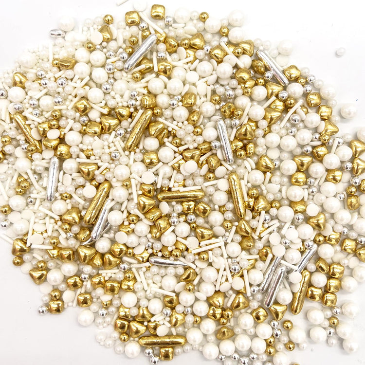 White Deluxe Gold Sprinkles Candy Mixing Size Baking Edible Cake Decorations Cupcake Toppers Cookie Decorating Celebrations Wedding Shower Party Chirstmas Supplies 130g (4.6 Ounce)