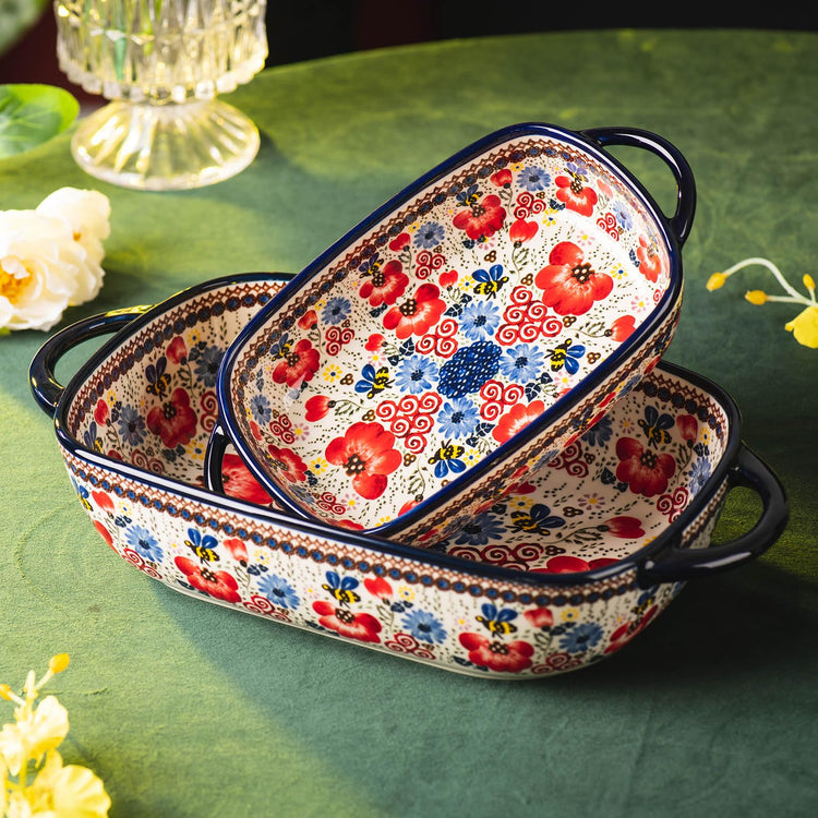 Baking Dish Ceramic Baking Pan Blue Casserole Dish Porcelain rectangular Baking Set 2pcs Bakeware Sets Single Serving Size Lasagna Pan Baking Dishes for oven (2 Count)