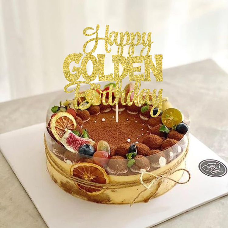 1 PCS Happy Golden Birthday Cake Topper Gold Glitter Birthday Cake Pick 1