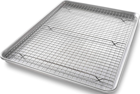 1607CR Bakeware Extra Large Sheet Baking Pan and Bakeable Nonstick Cooling Rack Set