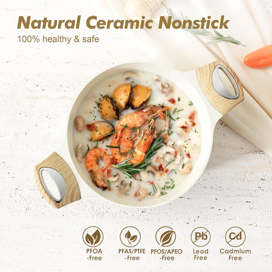 SENSARTE Ceramic Nonstick Stock Pot with Lid, 2.6/4.5/6.6 QT Soup Pot Casserole Pot, Non-toxic Healthy Pasta Pot, Large Cooking Pot Stew Pot, Induction Compatible, PFOA PFAS PTFE Free, White - Nestoria