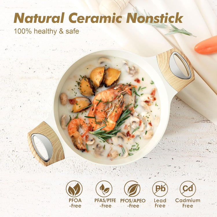SENSARTE Ceramic Nonstick Stock Pot with Lid, 2.6/4.5/6.6 QT Soup Pot Casserole Pot, Non-toxic Healthy Pasta Pot, Large Cooking Pot Stew Pot, Induction Compatible, PFOA PFAS PTFE Free, White - Nestoria