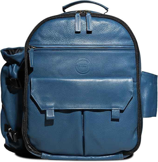 Premium Collection Genuine Leather Picnic Backpack for 4 | Insulated Compartment | Blanket | Dinner Plates | Cutlery Set | Blue