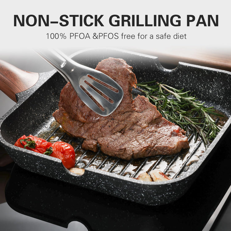 Nonstick Grilling Pan with Lid for Stove Tops